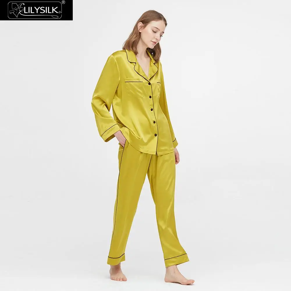 LilySilk 100 шелковые пижамы длинные 22 Momme свободные новые женские бесплатная доставка