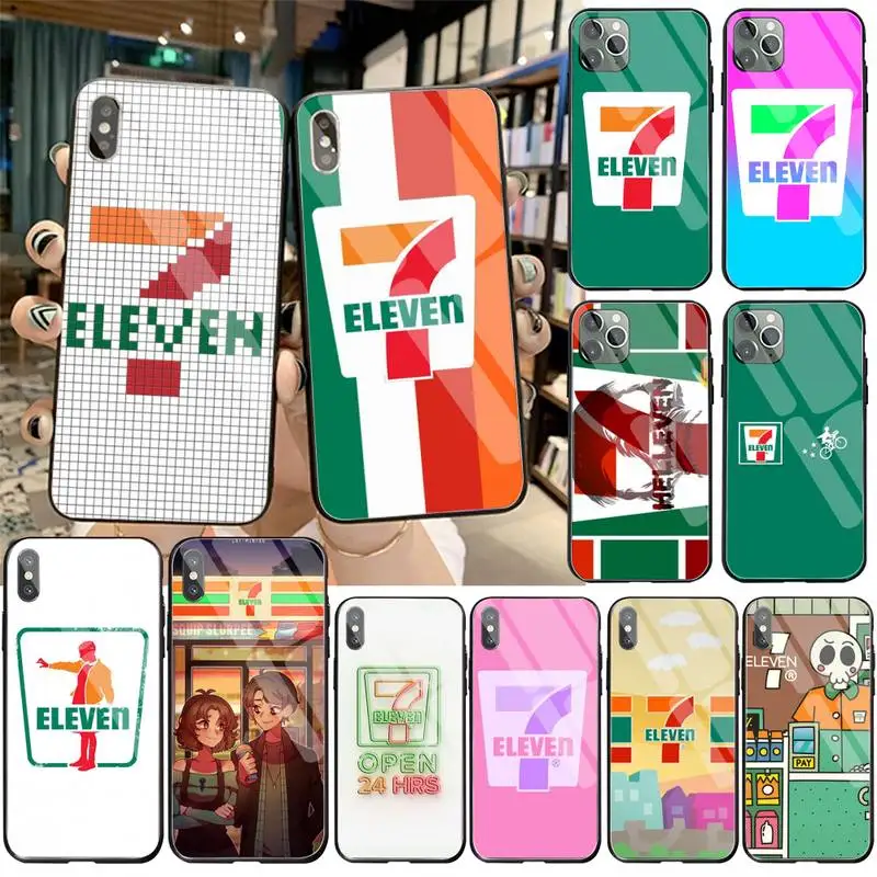 

7-eleven Luxury Unique Design Phone Cover Tempered Glass For iPhone 11 Pro XR XS MAX 8 X 7 6S 6 Plus SE 2020 case