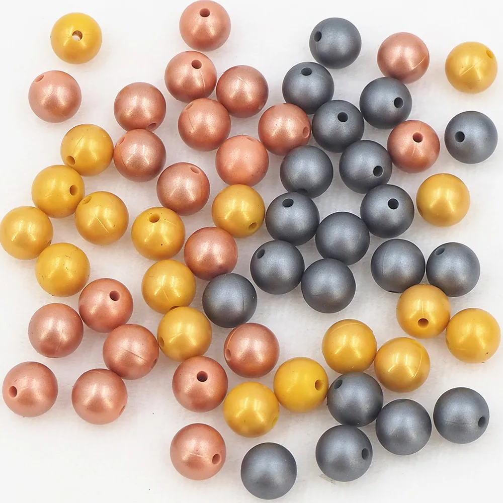 Chenkai 10pcs 15mm Metallic Print DIY Silicone Teether Beads Baby Shower Pacifier Infant Dummy Jewelry Sensory Toy Making Beads