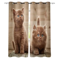 cute animal brown cat window curtains living room kitchen modern home decor bedroom treatment drapes