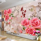 Custom 3D Wallpaper Classic Rose Flowers Jade Carving Photo Wall Mural Living Room TV Sofa Home Decor Background Wall Painting
