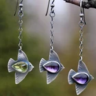 Серьги-подвески женские, фиолетовые, зеленые, серьги с птицами, Z3X576, винтажная Длинная цепочка