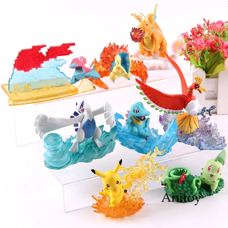 Монстры Lugia Ho-Oh Стрекоза Chikorita Totodile фигурка мультфильм аниме ПВХ Коллекция Модель игрушки 8 шт./компл