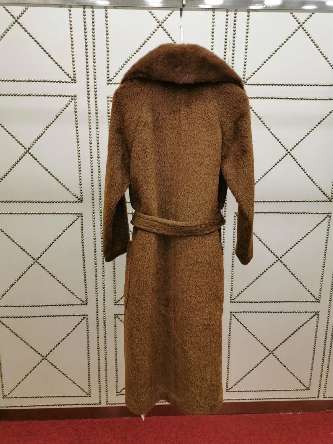 2019 Winter Clothes Women High Quality Mink Fur Collar Alpaca Coat England Style Sashes Brown Long Jacket Женская одежда