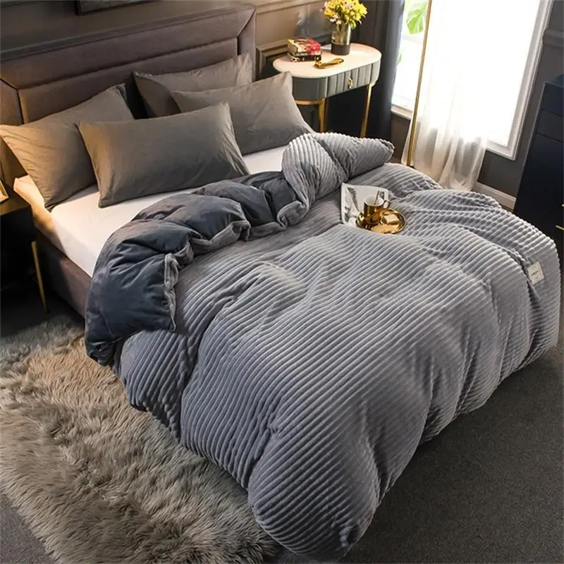 

Home Textile 1pcs Solid Gray Color Flannel Quilt cover Soft Warm Coral Fleece Blanket Winter Quilt cover Throw Mechanical Wash