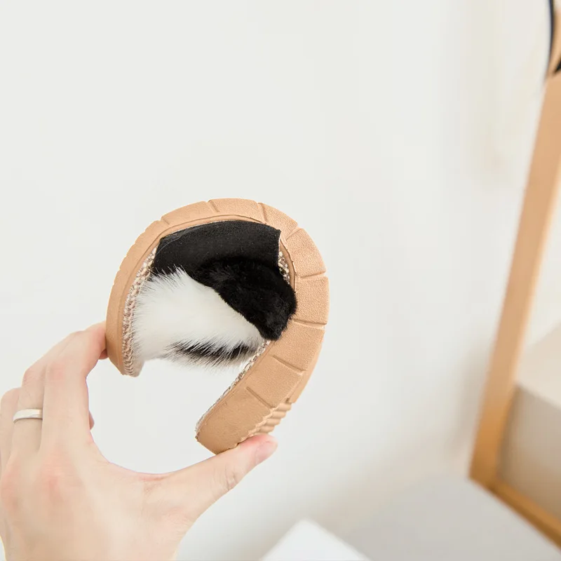 

Summer Ladies Cartoon Slippers Faux Fur Slides Cute Plush Sandals Fashiom Female Shoes Indoor Furry Women Flip Flops