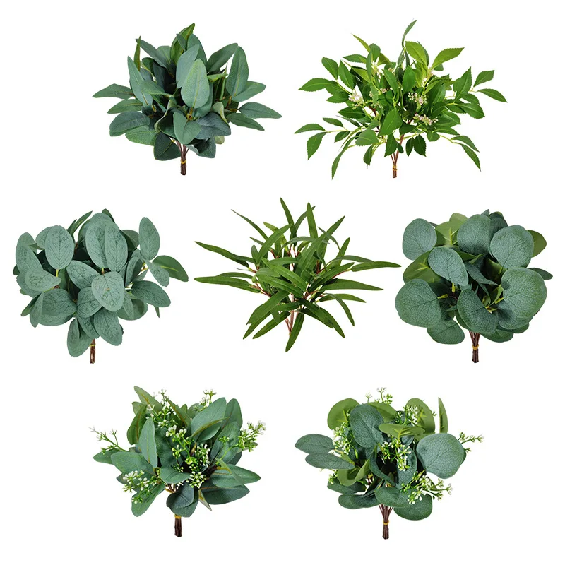 

New Artificial Green Plant Single Plant Eucalyptus Wedding Home Hotel Garden Decoration Eucalyptus Leaves with Fruit DIY