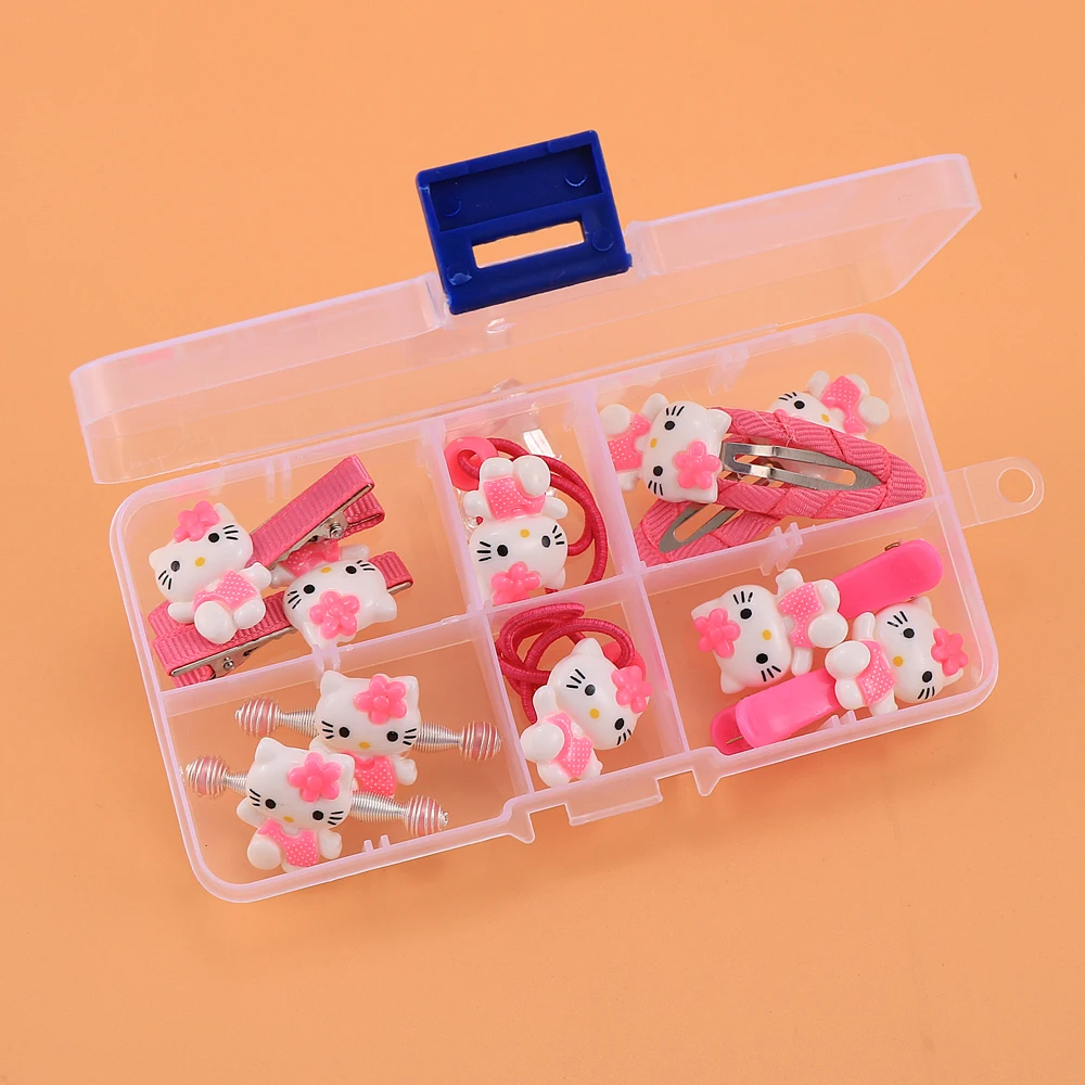 Милые детские аксессуары для волос hello kitty для девочек, детские заколки для волос с медвежонком и кроликом, эластичные резинки для волос с коробкой для хранения