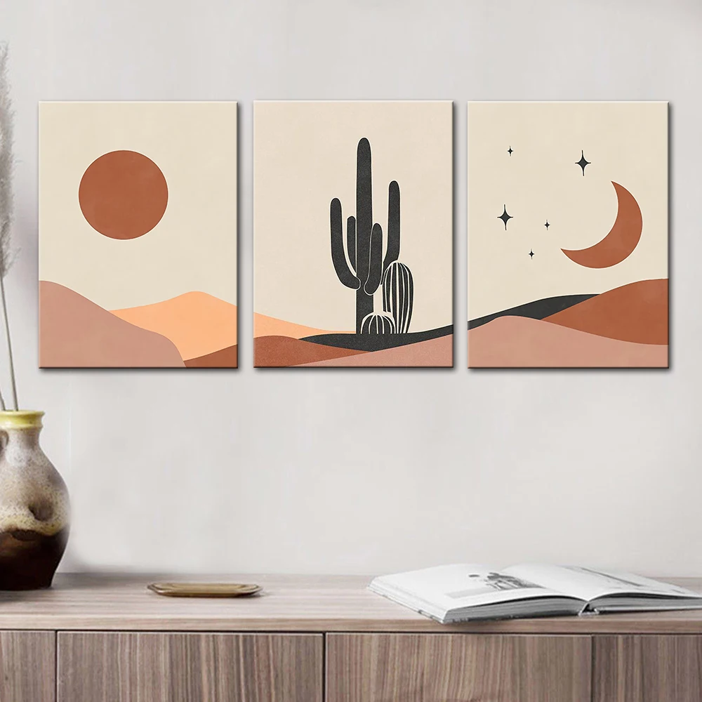 Постеры и принты в стиле бохо с абстрактным пейзажем скандинавском желтая