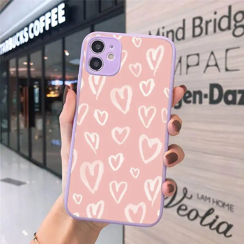

love Phone Cases matte transparent For purple iPhone 7 8 x xs xr 11 12 pro plus max mini Clear Funda
