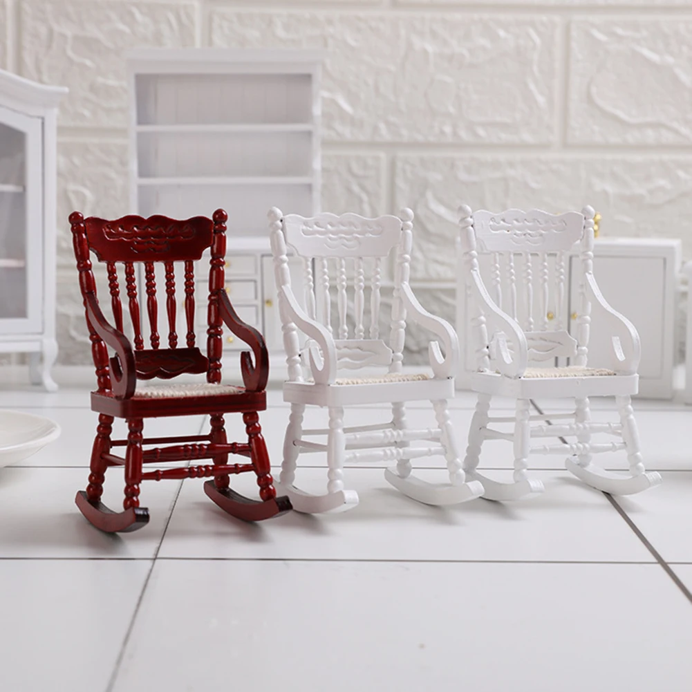 

Miniature Dollhouse Furniture Cute Rocking Chair Kid Children Presents Gift Birch Plywood Handcraft Desktop Decor
