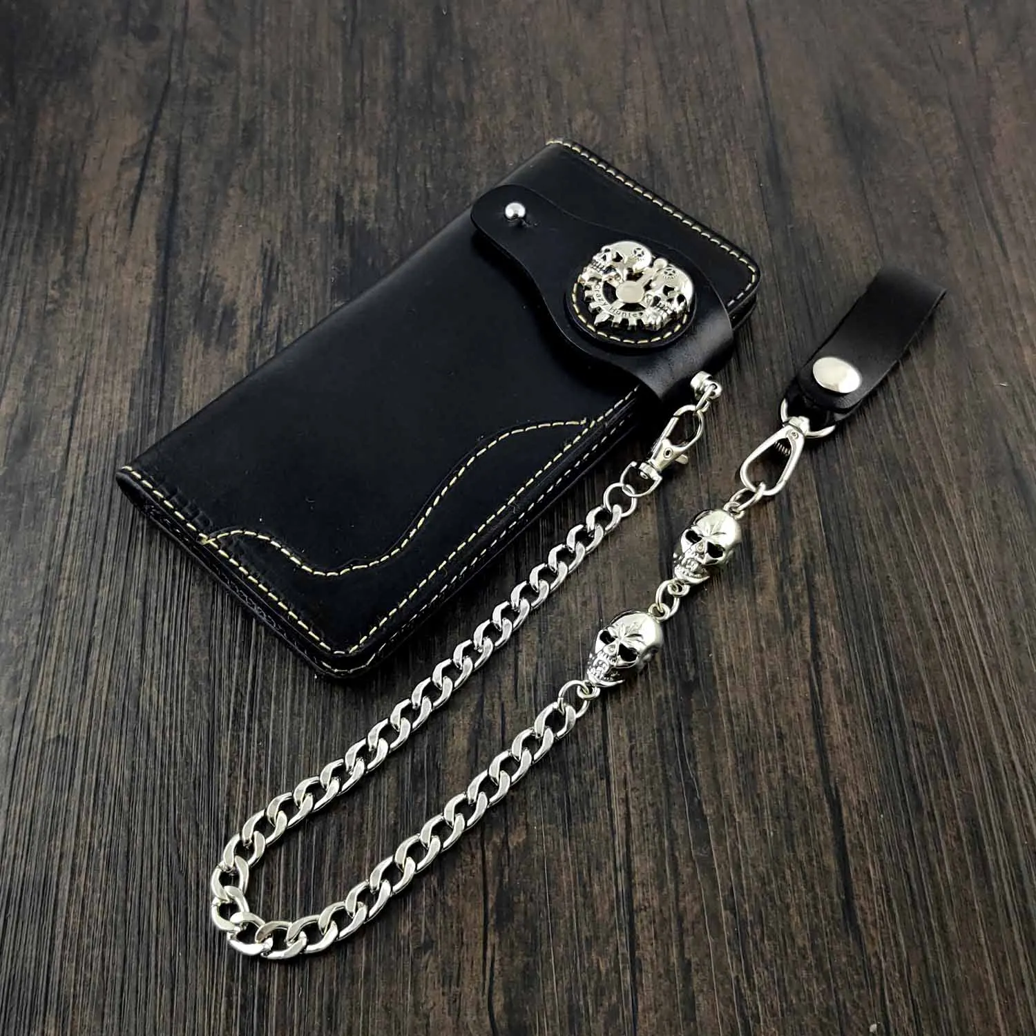 Мужской кожаный кошелек ручной работы Xtom2013 с цепочкой в виде черепа | Багаж и