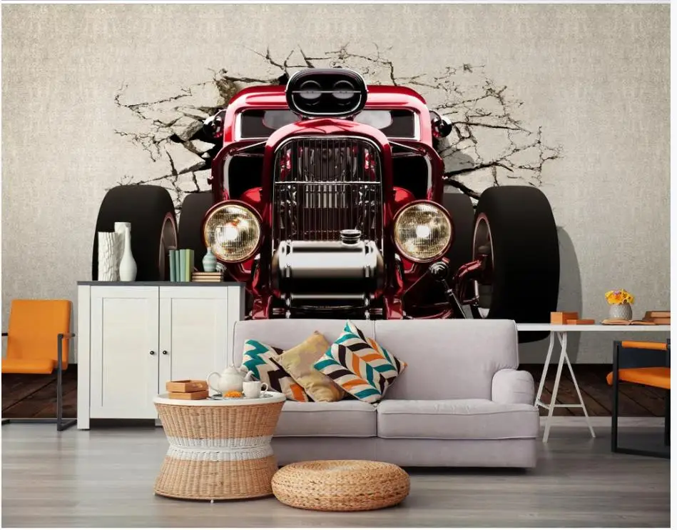 

Custom photo wallpapers 3d wall mural wallpapers 3D car broken wall painting TV background wall papers home decor