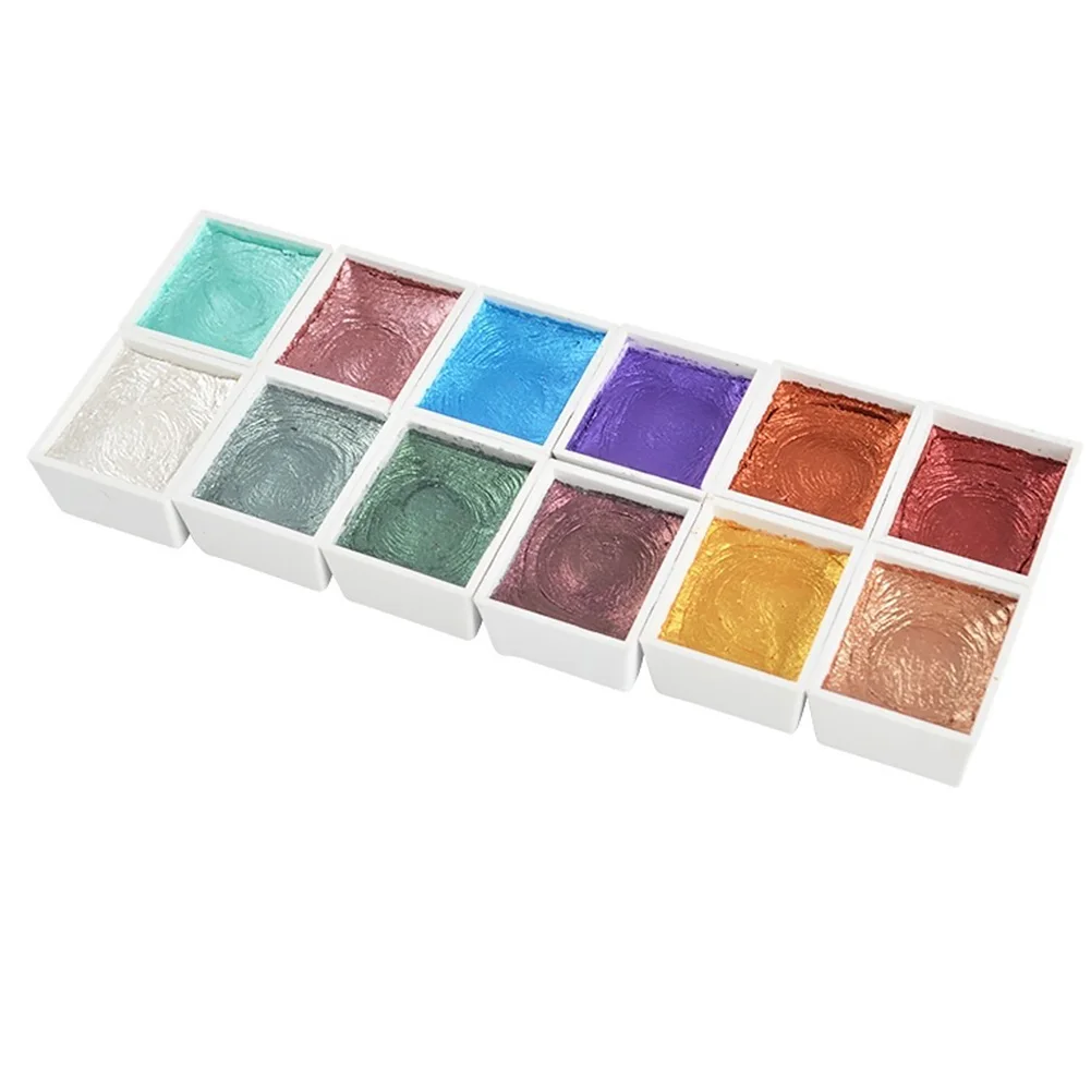 12 Цветов акварельные краски в наборе с блестками для художников школьные