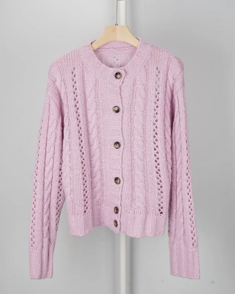Женский вязаный свитер винтажный однотонный Кардиган с длинным рукавом и