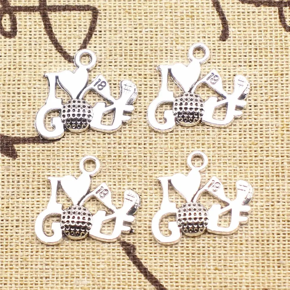 

Cute Charms For Bracelet 5pcs 17x22mm Antique Silver Color I Love Golf Charms