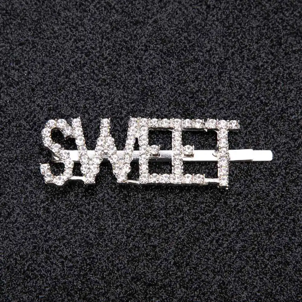 SWEET 1Pc Shining Letter Hairpins Crystal Shiny Rhinestones Letters Hair Clips Women Styling Tool Hairgrip Jewelry Hair Accessories - Окраска металла: SWEET