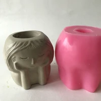 girl flower pot silicone mold concrete 3d chocolate resin plaster candle mould diy cake baking craft decoration making tool