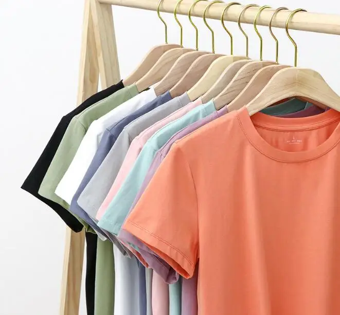 

33 spring and summer new hot sale round neck solid color loose short-sleeved T-shirt women XZ270-1-15