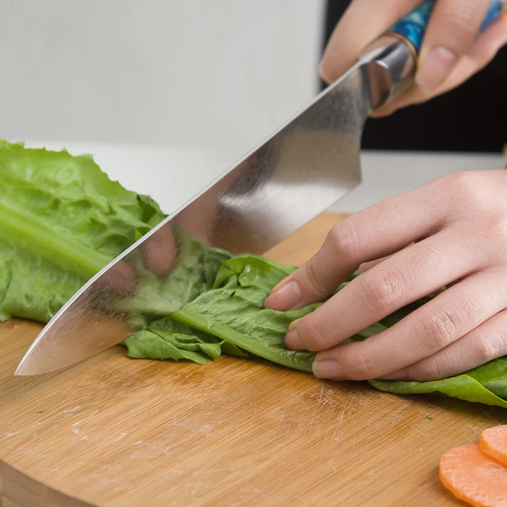 XYj нож шеф повара из дамасской стали искусственный с деревянной ручкой смолы