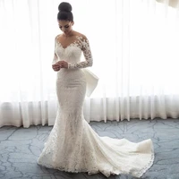 vintage mermaid lace wedding dresses 2019 detachable train vestidos de novia long sleeve bridal gowns custom made trouwjurk