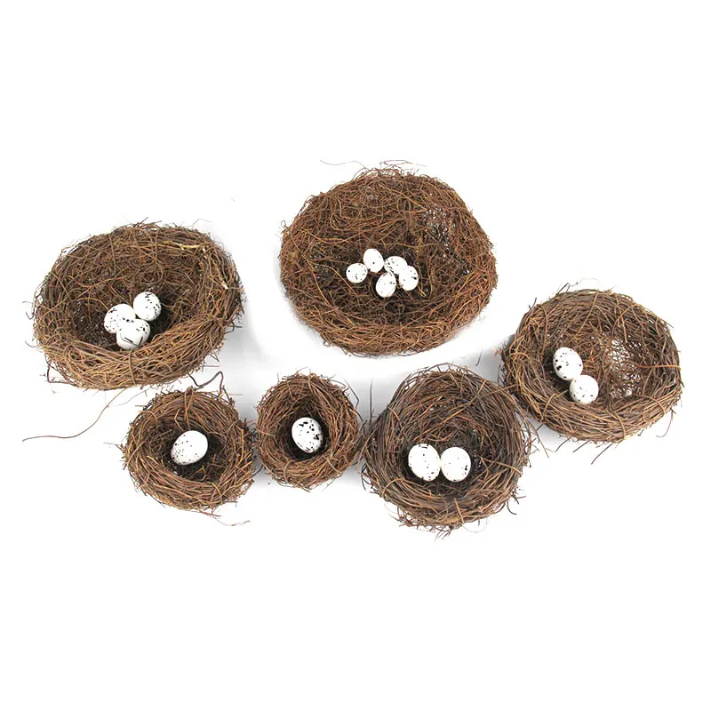 

Artificial Rattan Bird Nest Home Eggs Holder DIY Handmade Birdcage Easter Window Decor Birdhouse Eggs Storage Basket