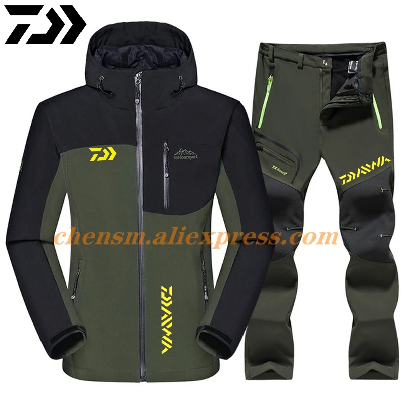 

Daiwa New Men Fishing Fleece Soft Shell Jacket Waterproof Hunting Suit Windbreakers Outdoor Hiking 5XL Tactical Jacket + Pants