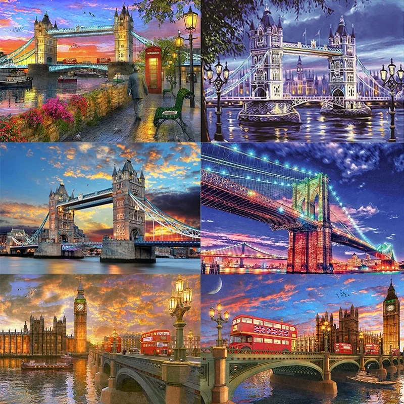

DIY 5D London Tower Bridge Landscape Diamond Painting Full Drill with Number Kits Gifts Arts and Crafts for Adults and Kids