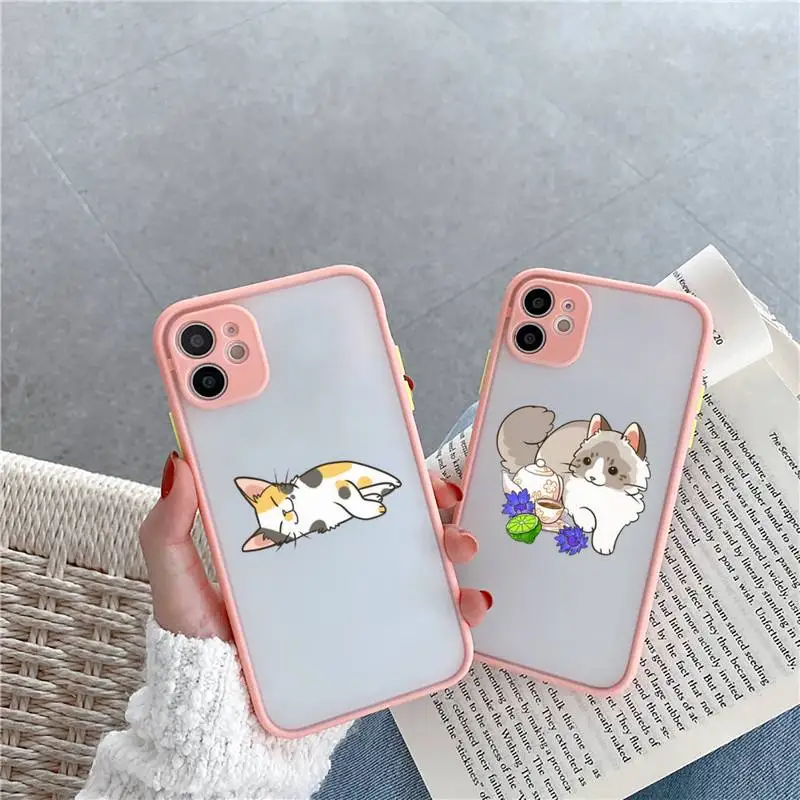

Cute cartoon cat Phone Case For iPhone 12 11 Mini Pro XR XS Max 7 8 Plus X Matte transparent Pink Back Cover