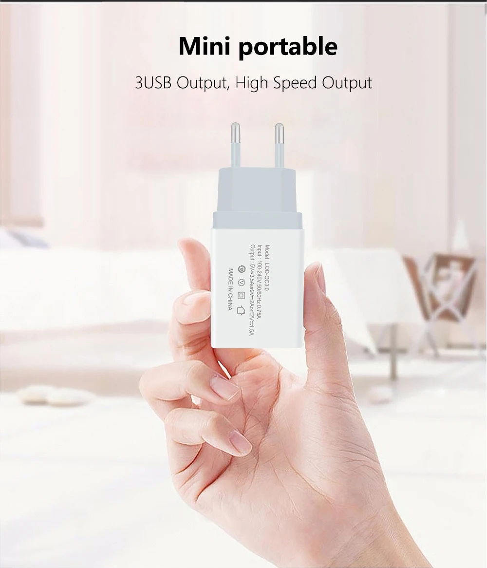 FBYEG зарядное устройство для мобильного телефона, тройное USB зарядное устройство, штепсельная вилка европейского стандарта, быстрая зарядка для iPhone, samsung, Xiaomi, huawei