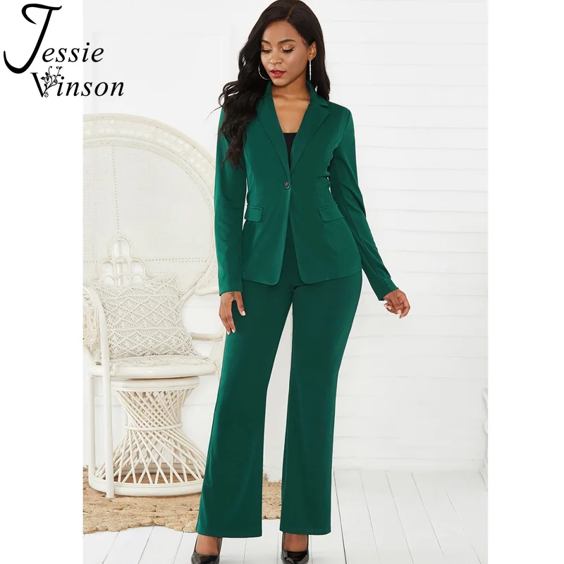 

Jessie Vinson Solid Long Sleeve Blazer Long Pants Suit Women Elegant OL Turn-down Collar Jacket Pants Suit Spring Autumn Female