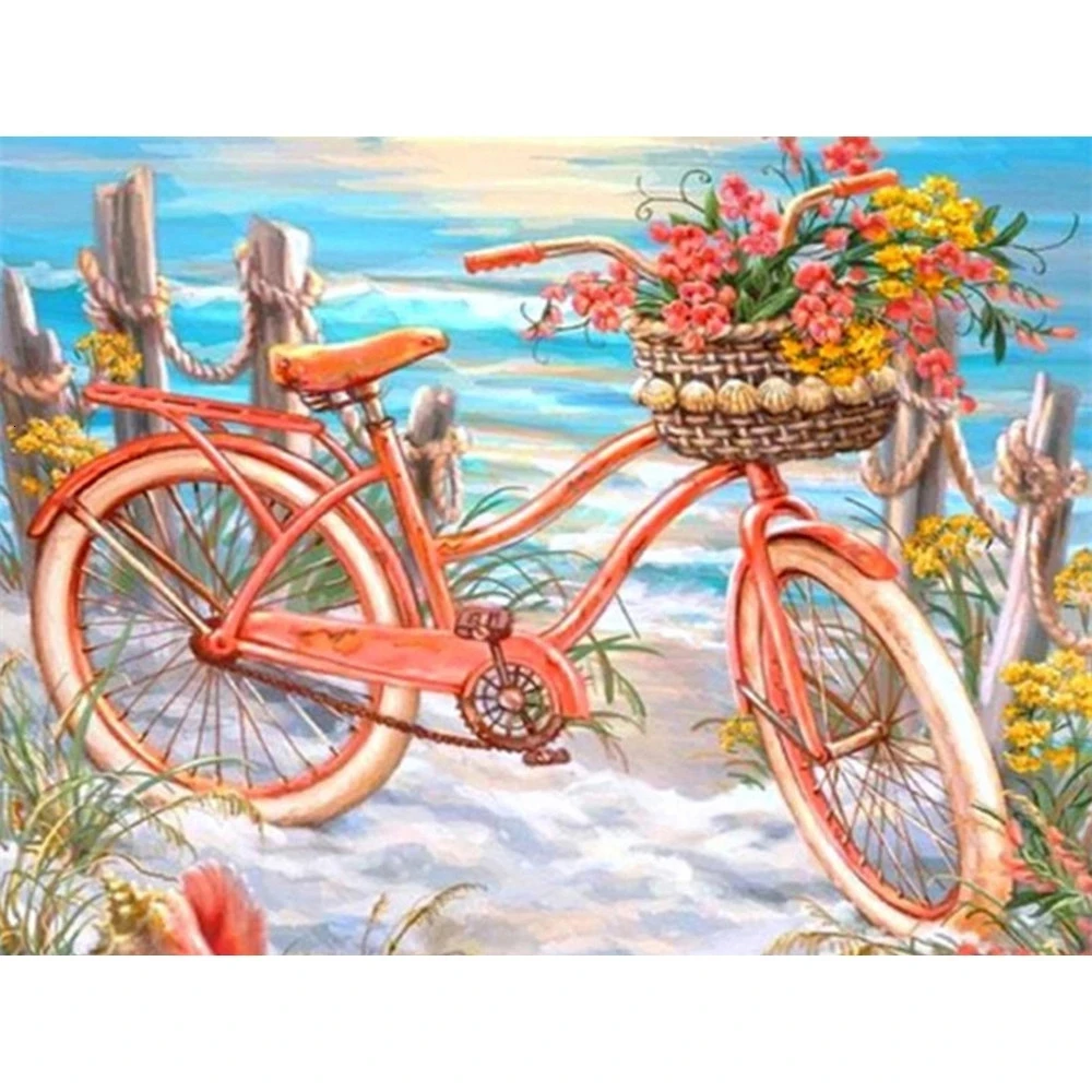 

Diamond Painting Full Square Kit Beach Bicycle Home Decoration Full Display Embroidery Handicraft Scenic Wall Art