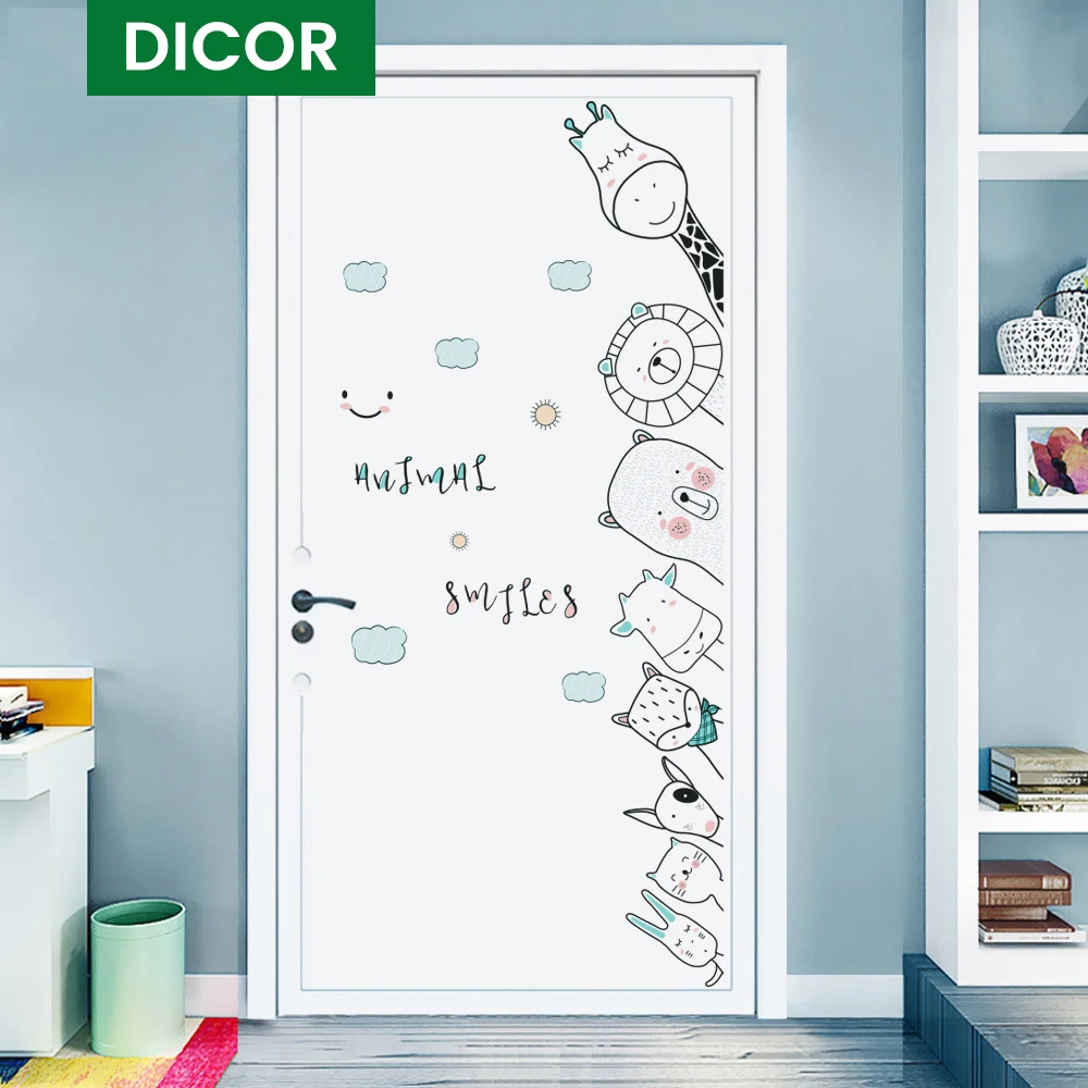 Дикор Детская комната украшения мультфильм наклейки на стену животные дверь