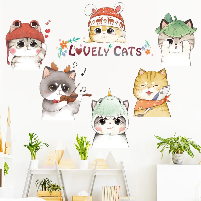 

Lovely Cats Wall Stickers for Kids rooms Wall Decor Cartoon Kitten Wall Decals for Nursery Kindergarten Home Decorative Murals