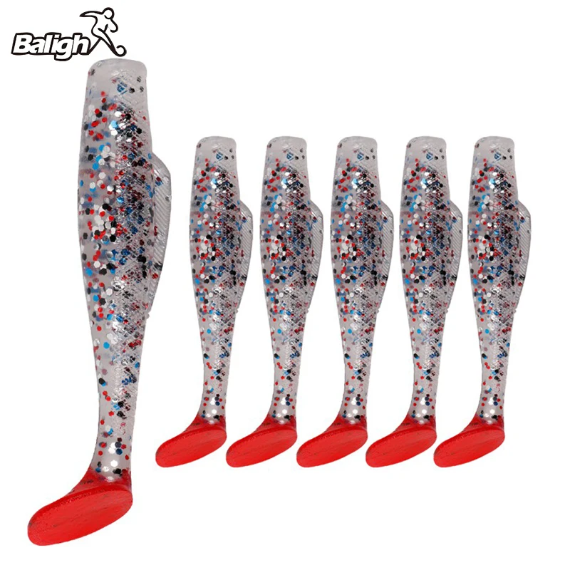

Balight Soft Lures 6PCS T-tail Aritificial Silicone Lures Bass Pike Baits Floating Soft Bait Resistant Two-color High-elastic