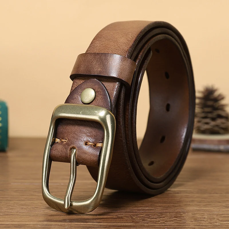 

Thick Cowhide Belt Men's Copper Pin Buckle Top Cowhide All-match Casual Jeans Belt High Quality Retro Luxury Men Belts G836