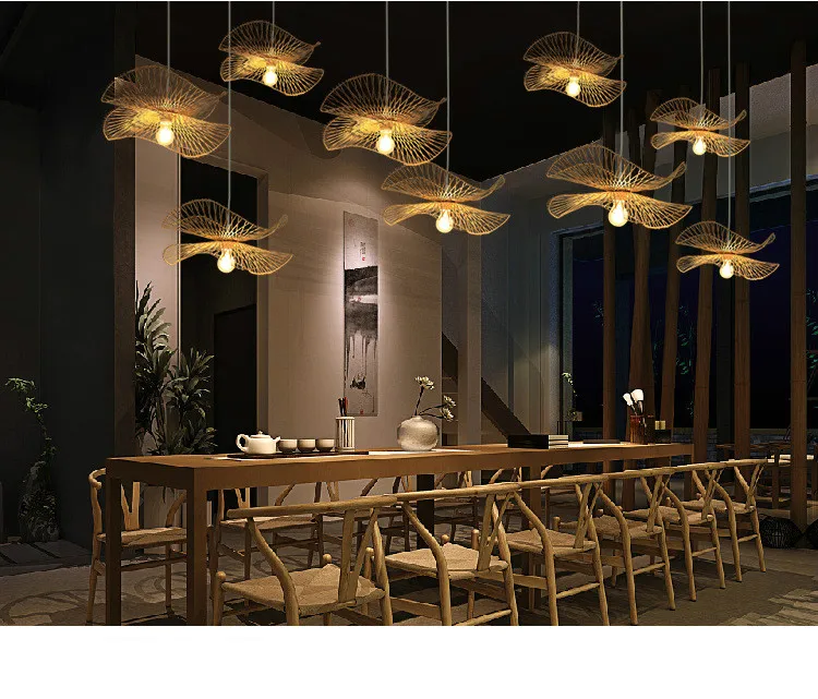 

Modern Bamboo Pendant Lamp Hand Knitted Butterfly Suspension Light Hotel Restaurant Dinning Room Bedroom Zen Hanging Lighting