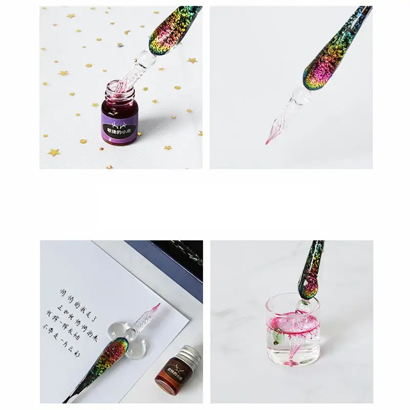 

2021 New Crystal Starry Sky Glass Ink Pen Glass Dip Pen For Writing Fountain Pen Set Gift
