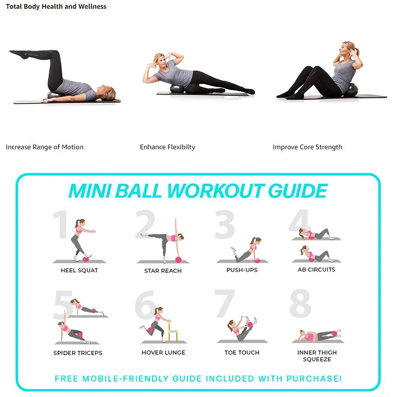 

Mini Pilates Ball - Small Exercise Ball for Yoga, Pilates, Barre, Physical Therapy, Stretching and Core Fitness
