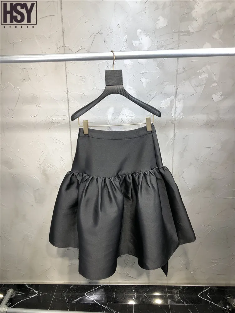 【HSY】2019 осень зима новые женские черные Асимметричные подол широкий тип