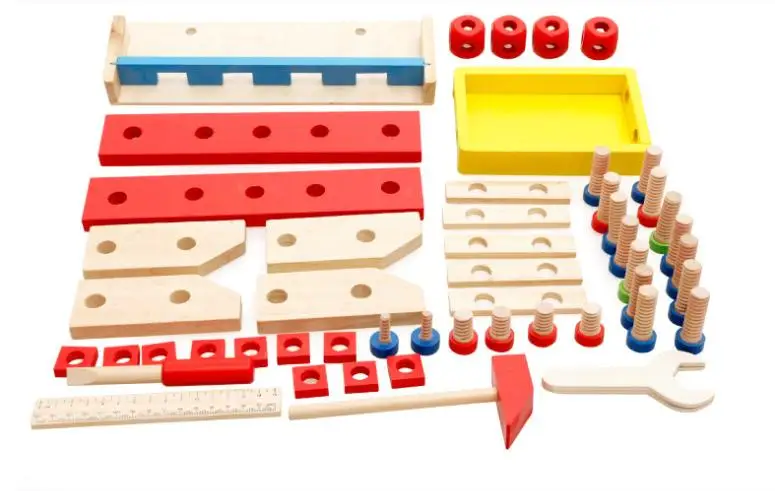 

Free Shipping Children's Wooden Classic PUZZLE TOOL TABLE Educational Screwing Blocks Building Basic Life Skills Toys Kids Gift
