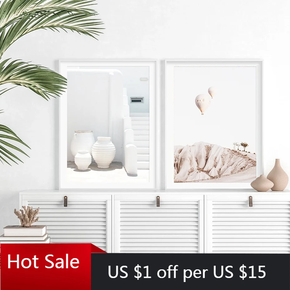 Воздушные шары в богемном стиле рисунок на холсте виде пейзажа с горячим