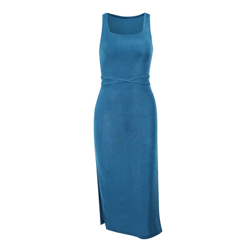 

Women Dress Knit Long Dress Summer Bandage Sexy Backless Dress Hollow Out Split Vest Dress Fashion Vestido Feminino Donsignet