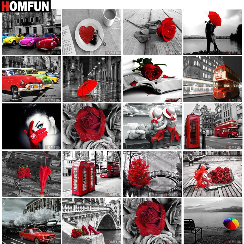 

Алмазная 5D картина HOMFUN «сделай сам», вышивка крестиком из серии красные и черные, полностью квадратные/круглые, домашний декор, подарок