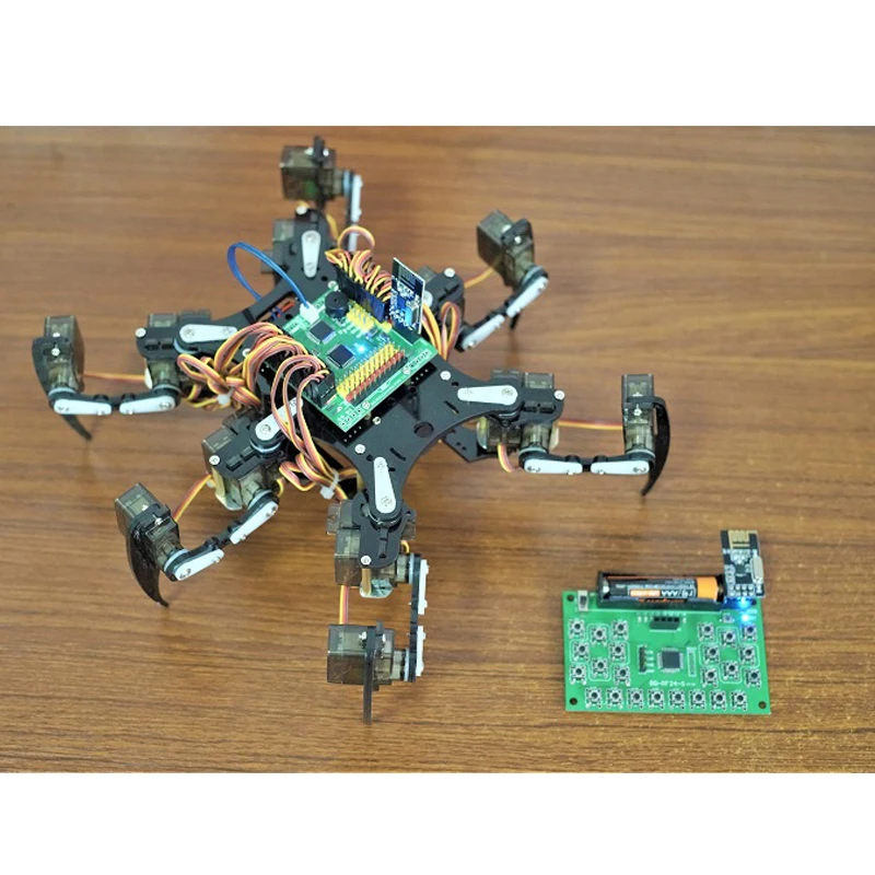 

Open Source Arduino Spider Robot Sensor Shield Six Led SG90 Servo Control DIY Student Program Project STEM Kit