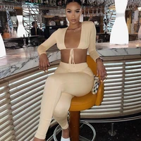 2021 winter autumn women bodycon solid sexy club tracksuit long sleeve crop tops street leggings pants 2 two piece set