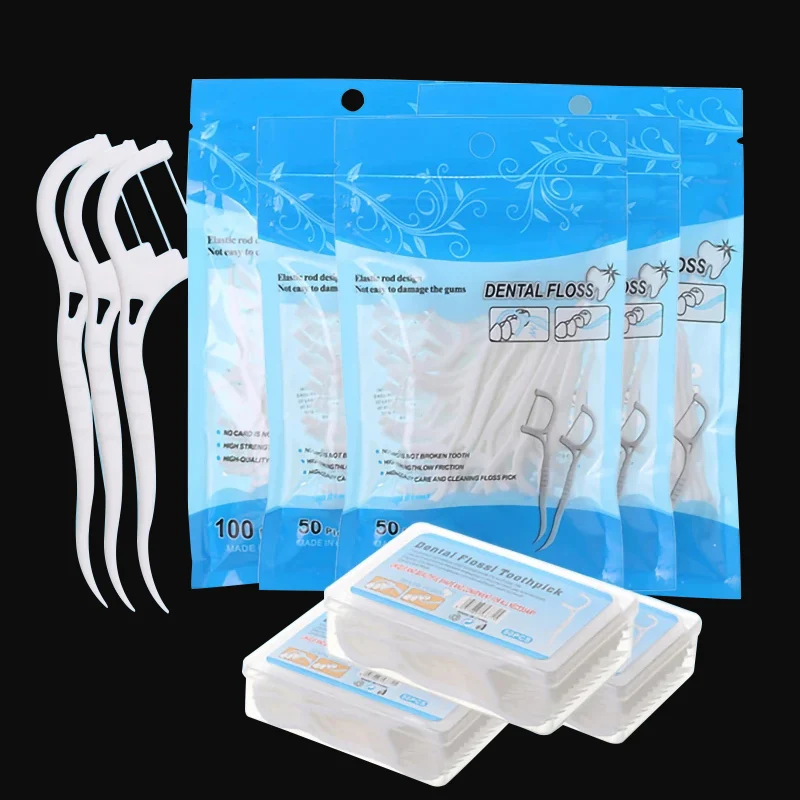 

Ashowner 50pcs Dental Floss Flosser Picks Toothpicks Tooth Cleaning Interdental Brush Dental Floss Oral Hygiene Care Pick holder
