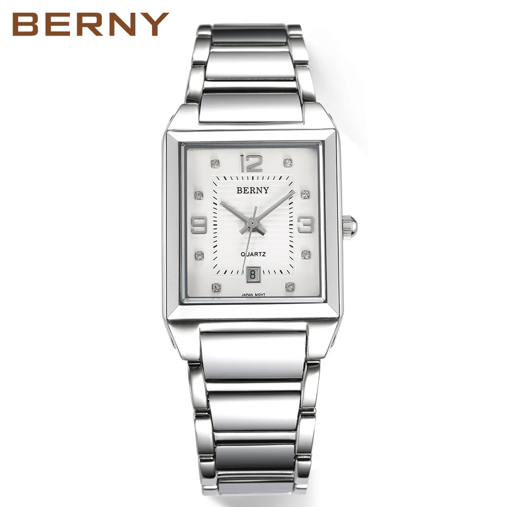 BERNY Women Quartz Watches Luxury Fashion Business Rectangle Lover Watches Men Wristwatches Couple Gift Clock Relogio Masculino.
