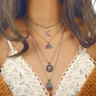 Богемное винтажное ожерелье с Луной и слоном ожерелье подвеска с компасом для женщин, многослойное геометрическое круглое ожерелье, ювелирные изделия, GN70