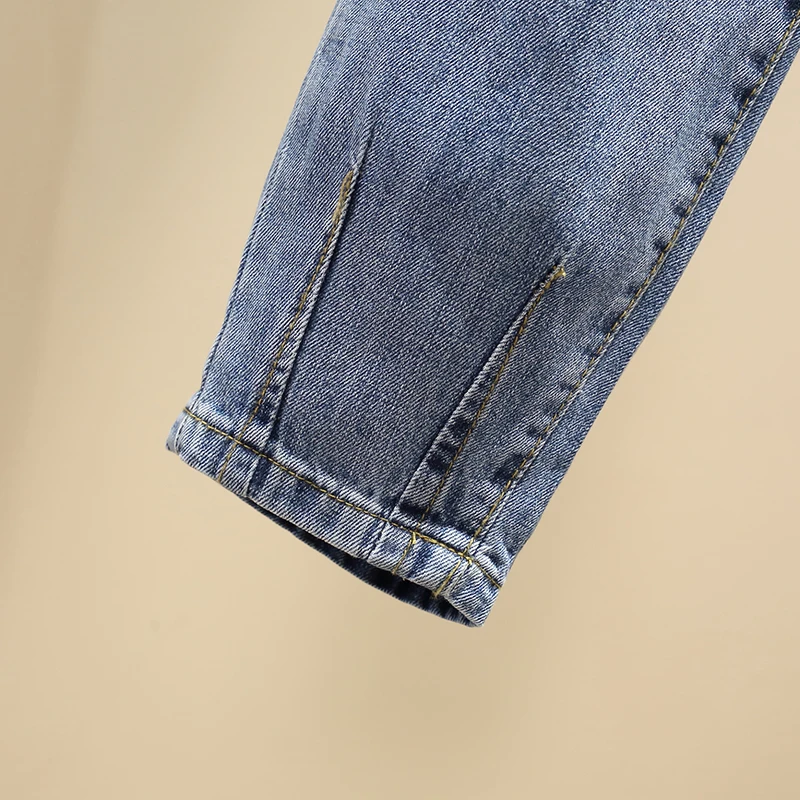 

DIMANAF Plus Size Women Jeans Pants Hole Fashion High Waist Patchwork Denim Female Ripped Pockets Blue Trousers Large Size Pants